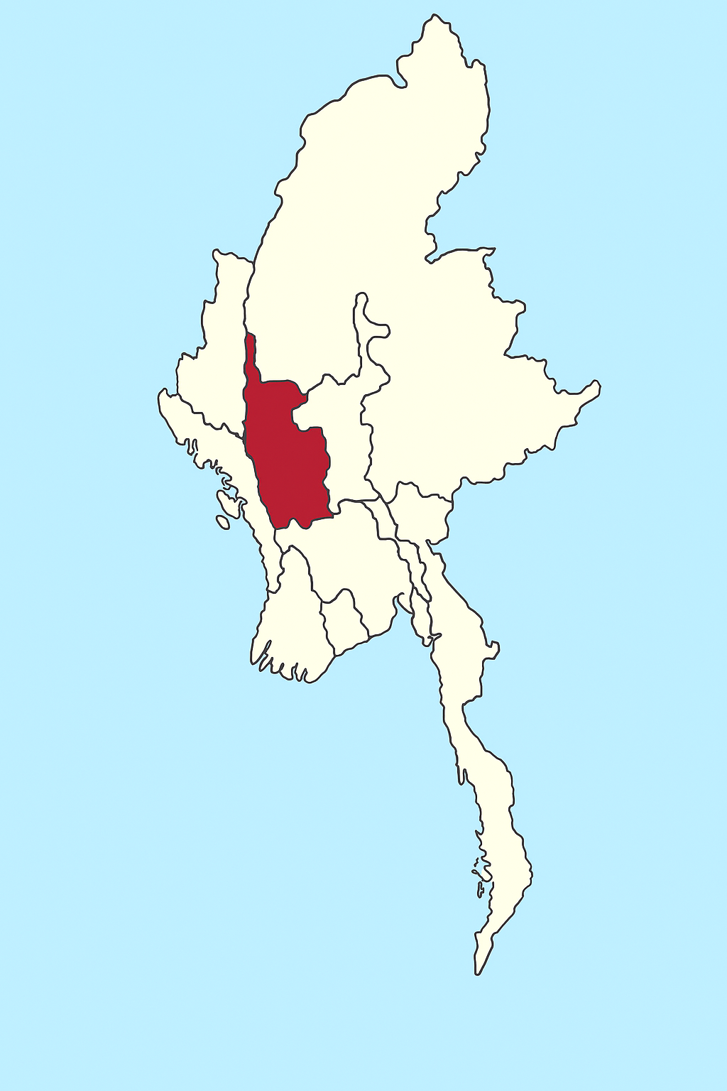 Map of Bangkok, Thailand, highlighting the central region in dark red.