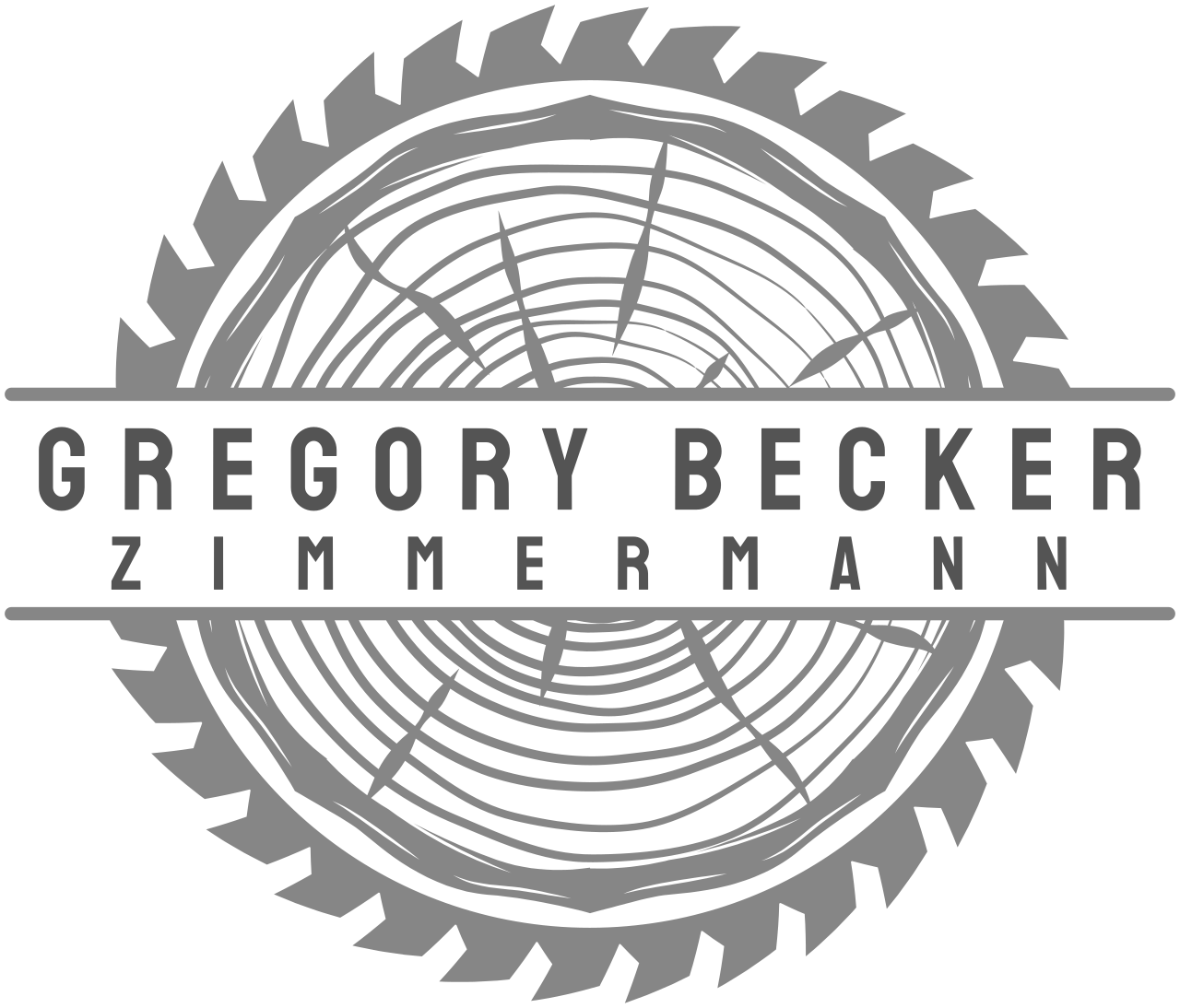 Logo mit einem Baumstammschnitt, darüber textuelle Elemente, die den Namen "Gregory Becker Zimmermann" angeben.
