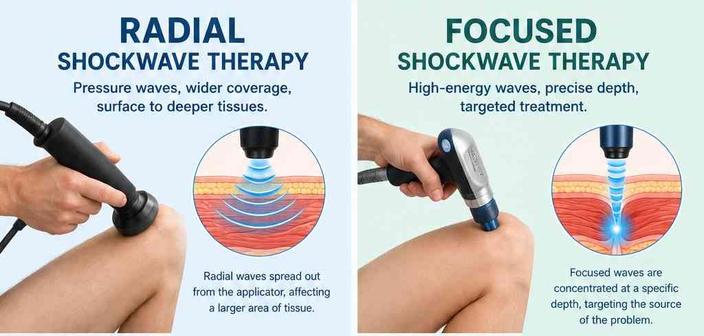 infographic of Radial vs Focused Shockwave therapy