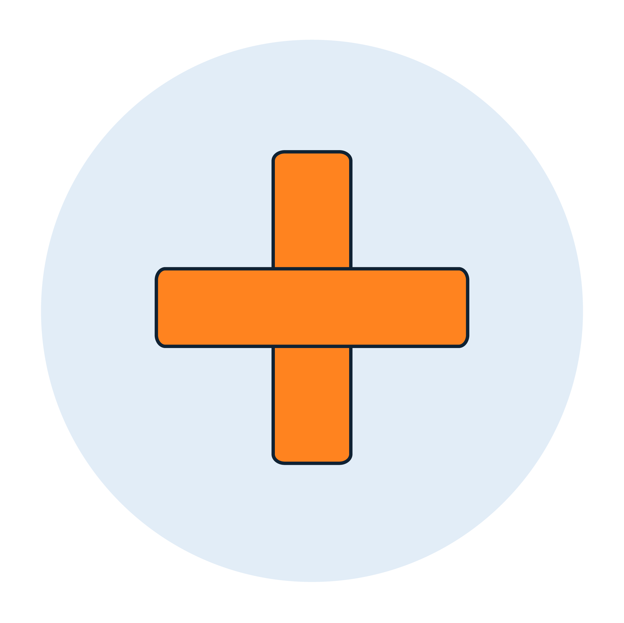 A stylized graphic of a bar graph with orange bars inside a large blue circle.