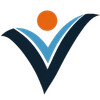 Stylized checkmark with a orange circle above, set against a dark background.