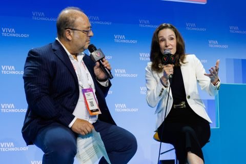 Teresa Barreira and Emmanuel Obadia in conversation during a VivaTech 2025 fireside chat on marketing transformation in the age of AI.