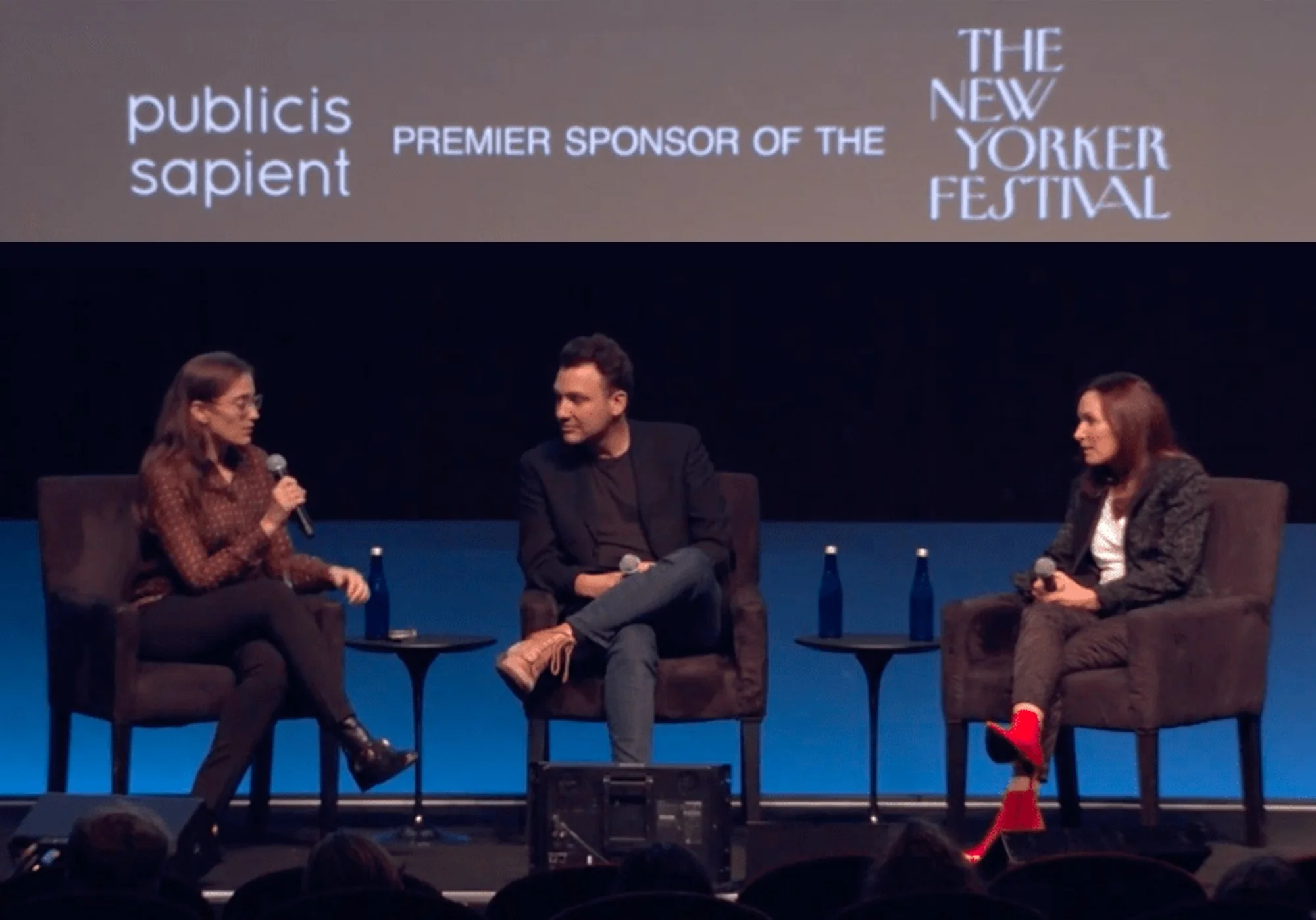 Teresa Barreira and Ben Proudfoot participating in a panel discussion at The New Yorker Festival