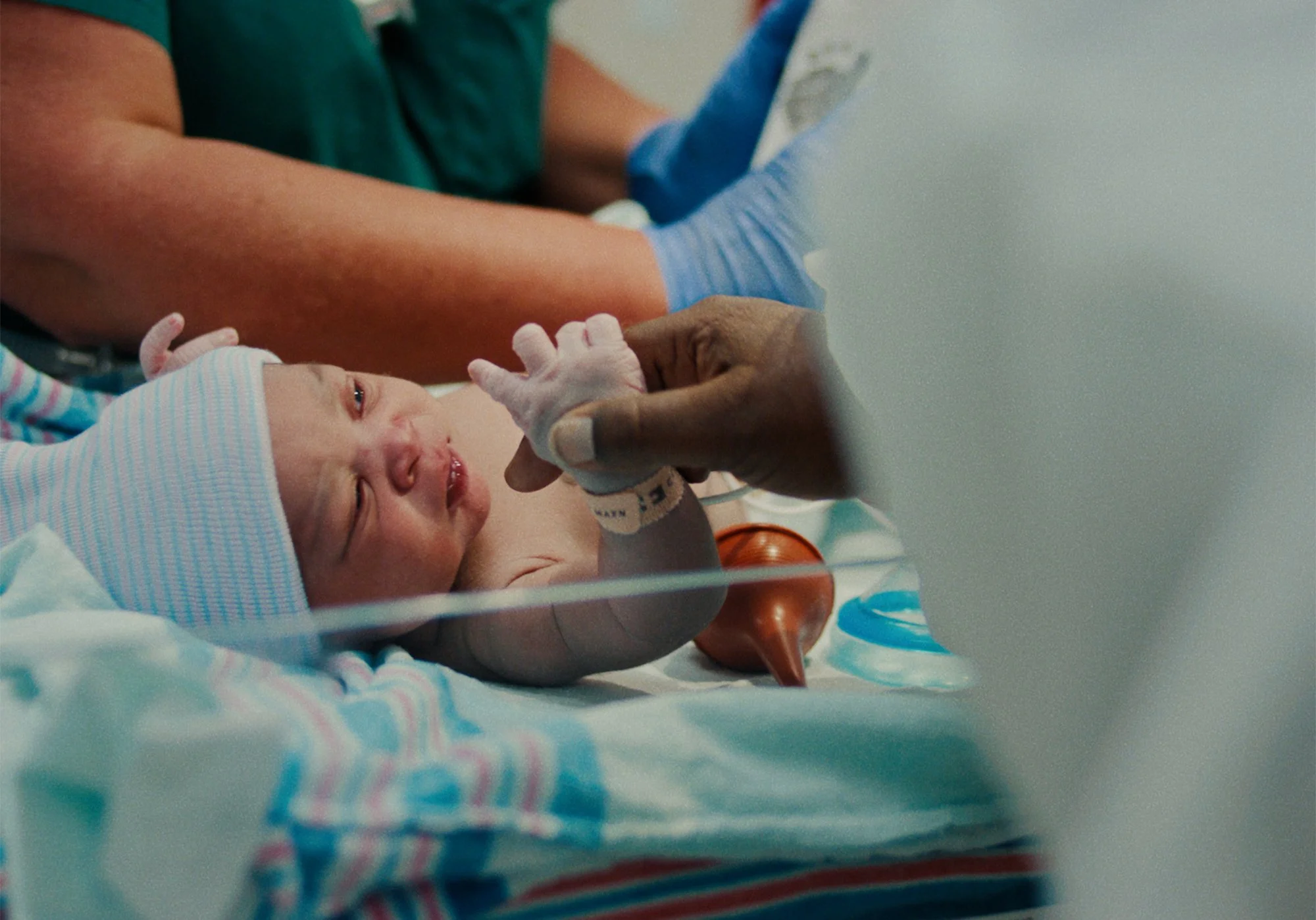 Newborn baby in hospital delivery room featured in Doc Albany documentary