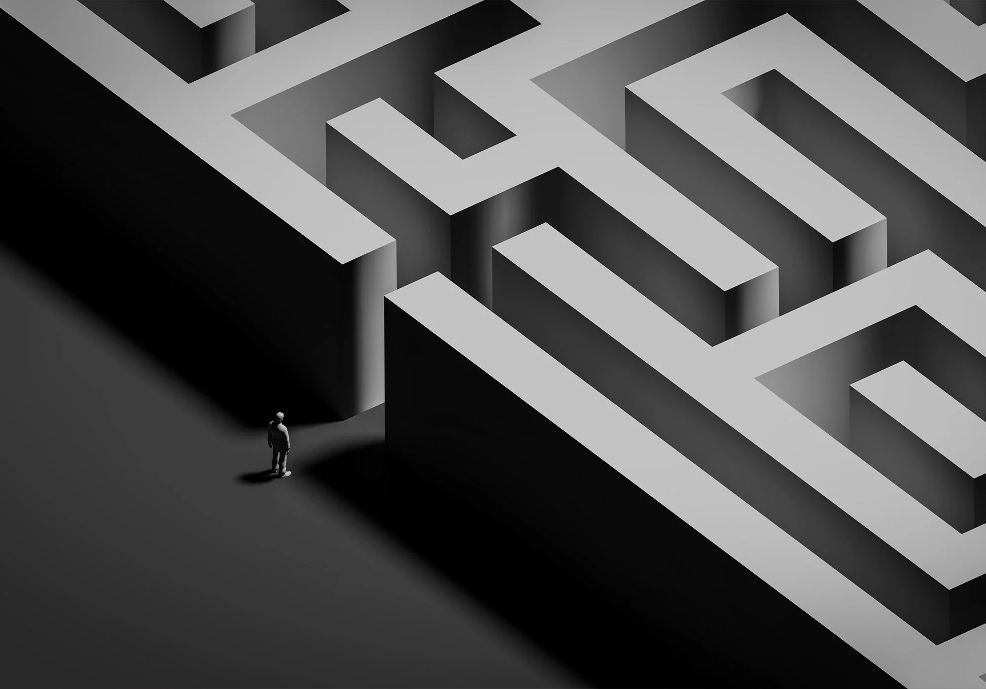 Maze illustration symbolizing navigating uncertainty, strategic decision-making, and business transformation