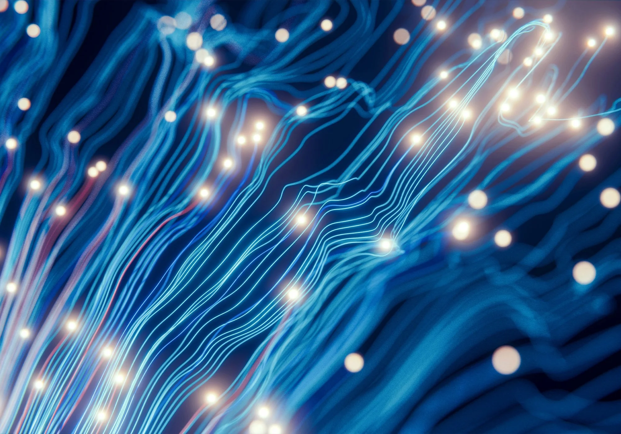 Abstract digital network visualization representing AI, human intelligence, and connected technologies