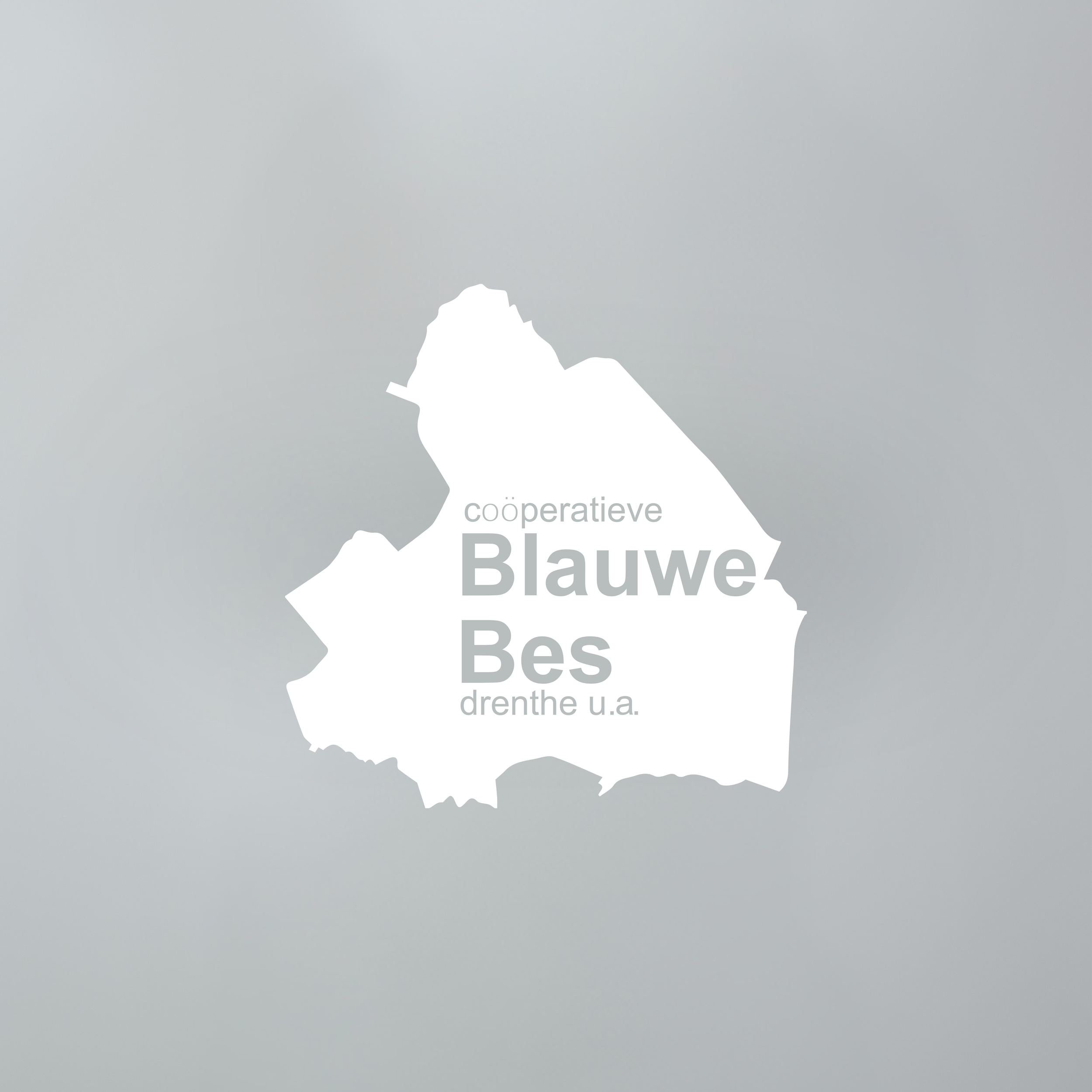 Een silhouet van Nederland met de woorden 'coöperatieve Blauwe Bess r'tέh'.