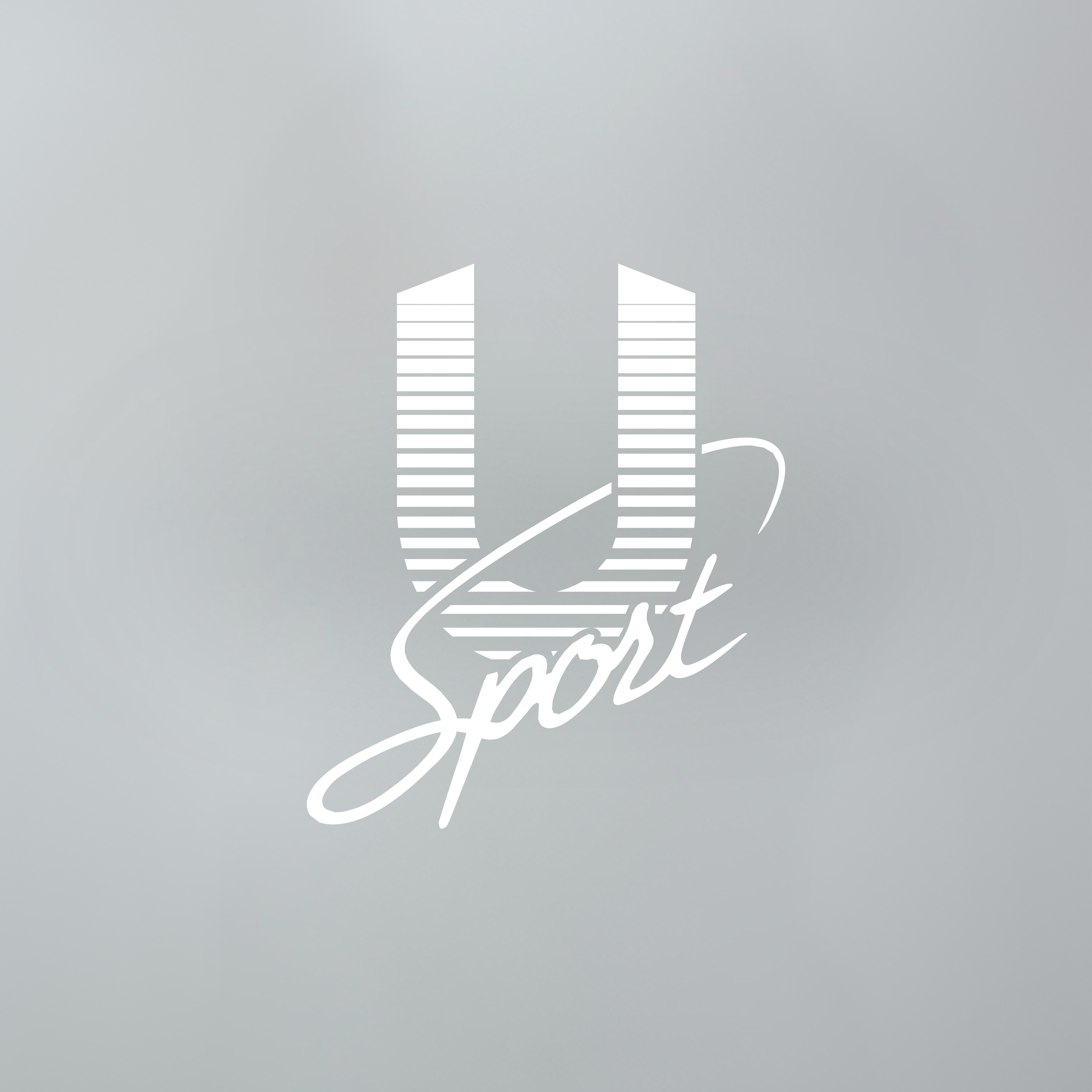 Grafisch ontwerp met witte tekst die zegt 'Support' in een sierlijk lettertype en twee gestileerde pijlen die omhoog wijzen, geplaatst op een effen lichtgrijze achtergrond.