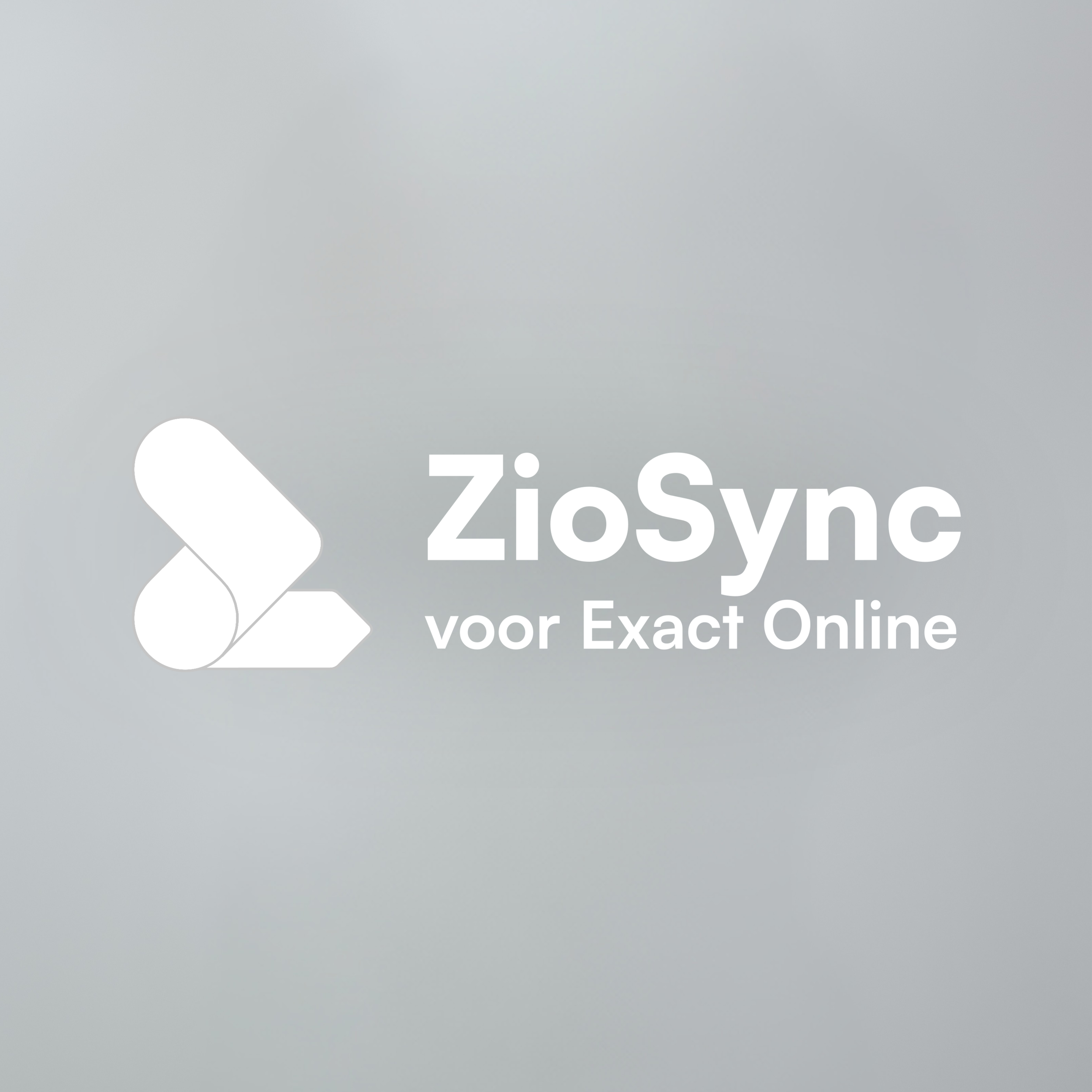 Afbeelding van een technologisch device met het ZioSync logo en tekst 'voor Exact Online' op een grijze achtergrond.