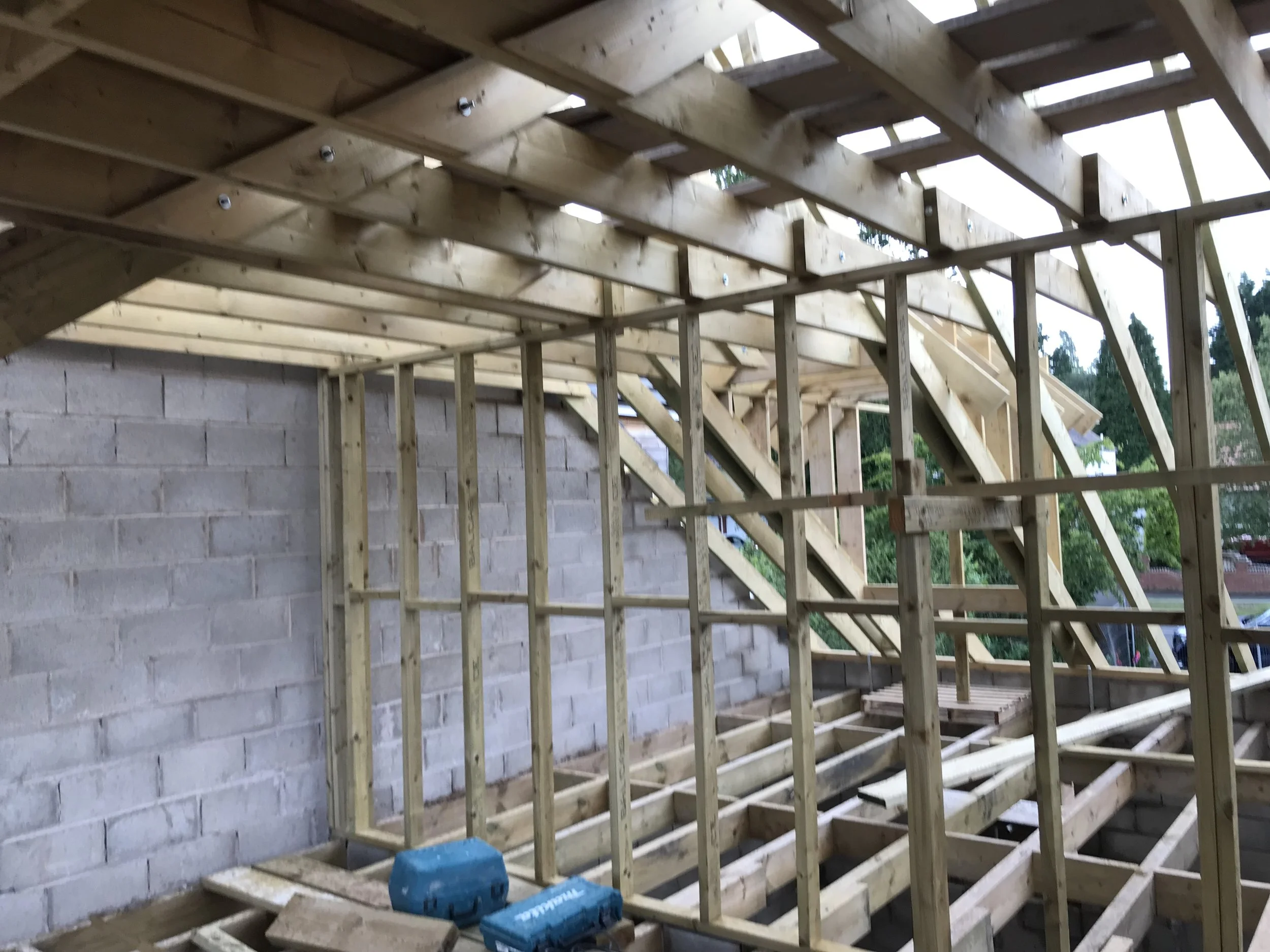 Timber roof structure under construction on a residential property in Solihull and Birmingham — Radian Roofing