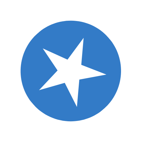 A blue circle with a black star in the center.