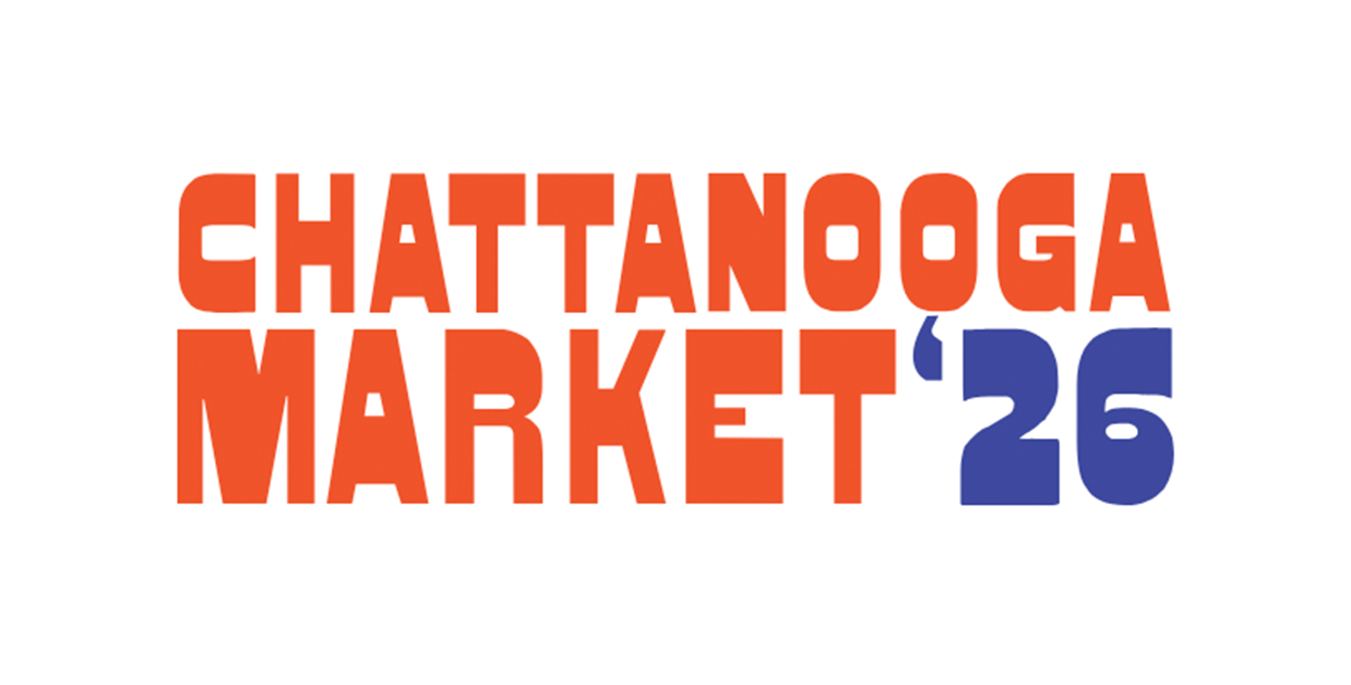 Text reading 'Chattanooga Market '26' in red and blue font on a white background.