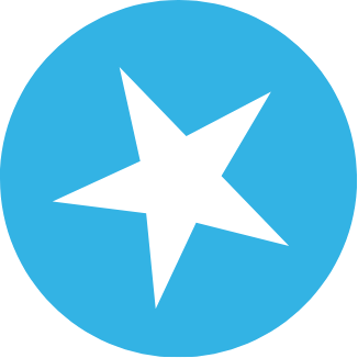 Black star on a blue circular background.