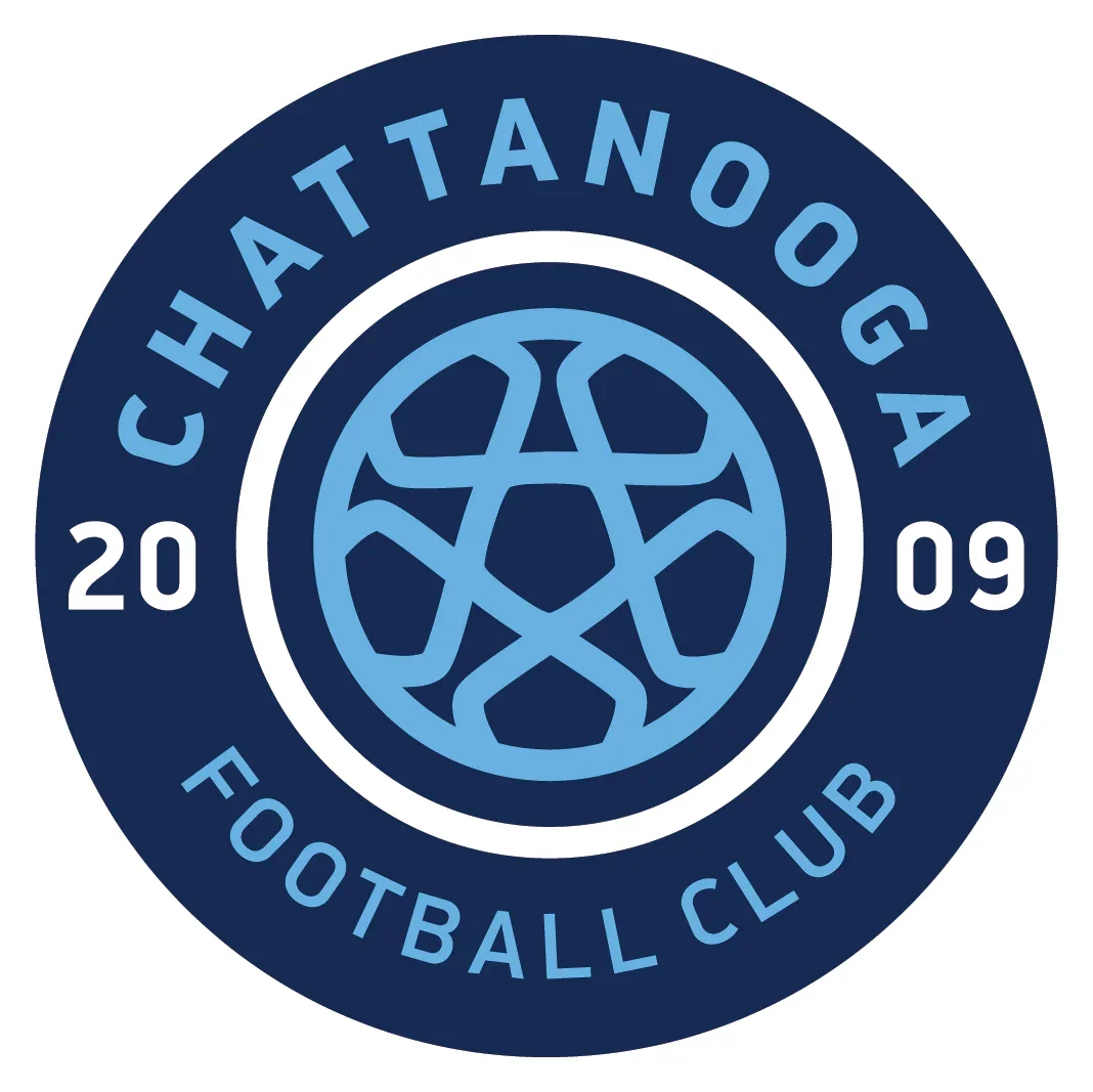 Logo of Chattanooga Football Club, featuring a circular design with the club's name, the year 2009, and a stylized blue globe or spherical symbol in the center.