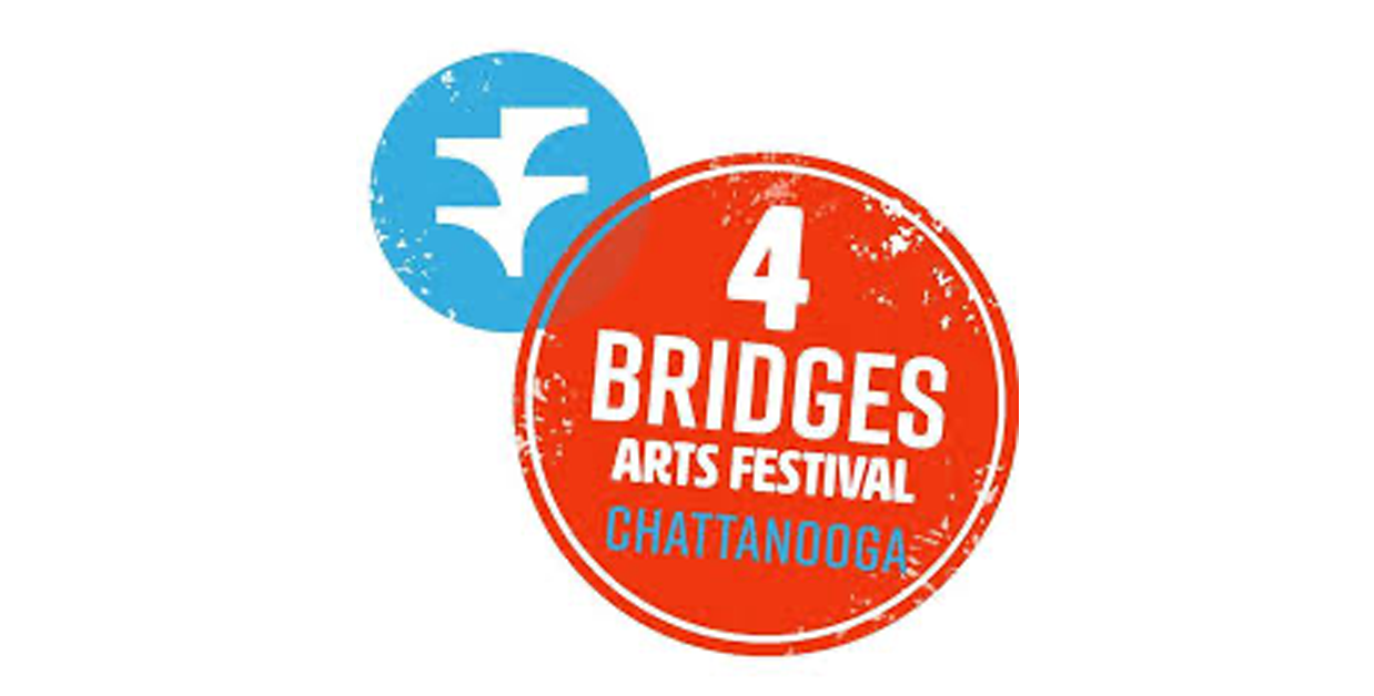 Graphic promoting the 4 Bridges Arts Festival in Chattanooga, featuring red and blue circles with white text.