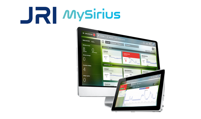 Computer monitor and tablet showing data dashboards with JRI MySirius logo above.