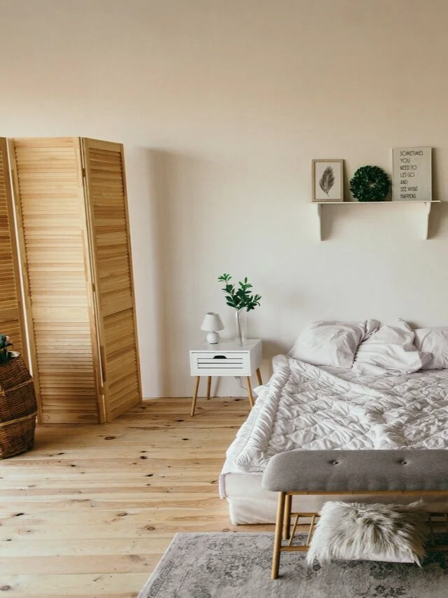 White bedroom wooden and gray accents