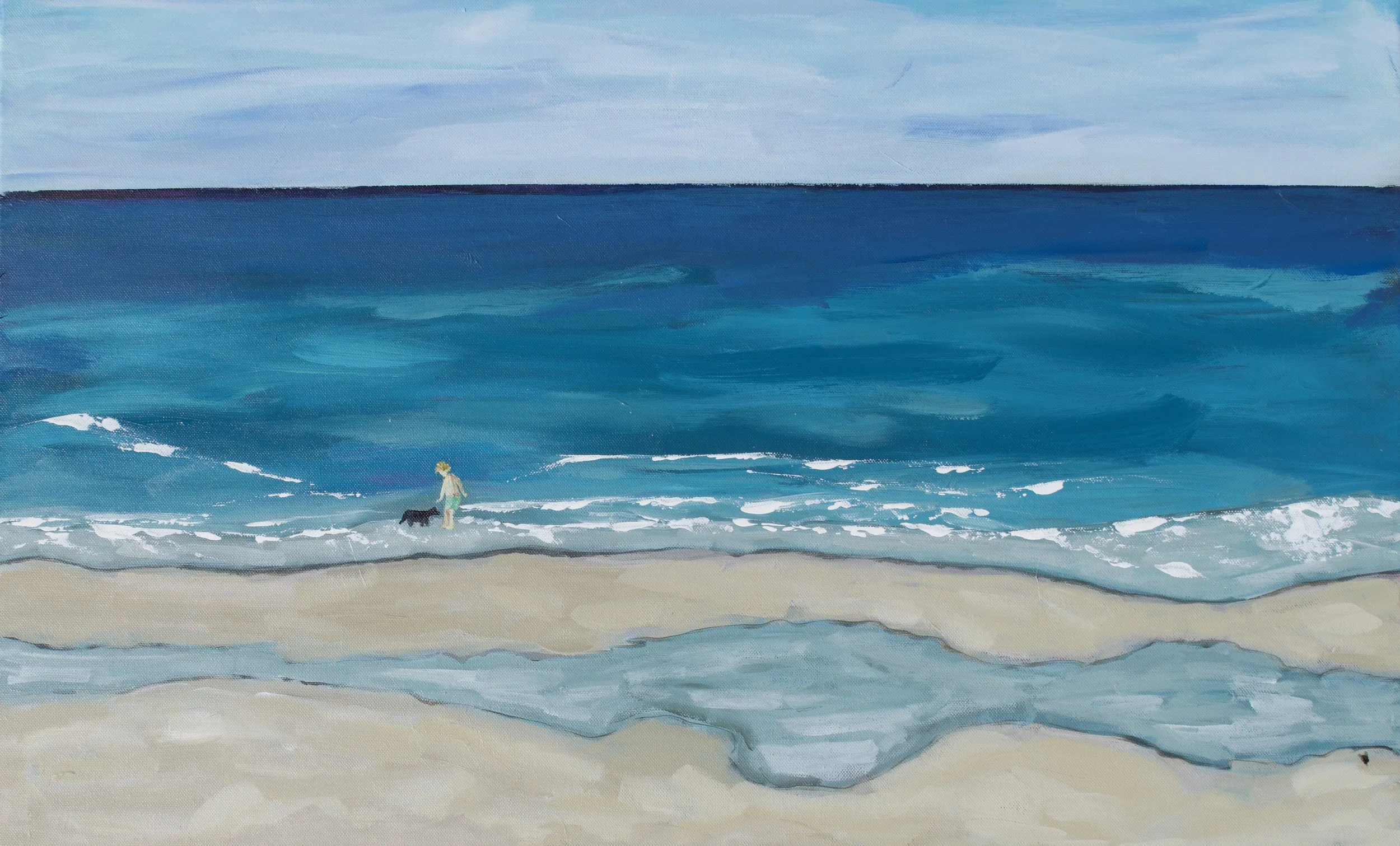 Boy at the Beach  Original Art 40x70cm