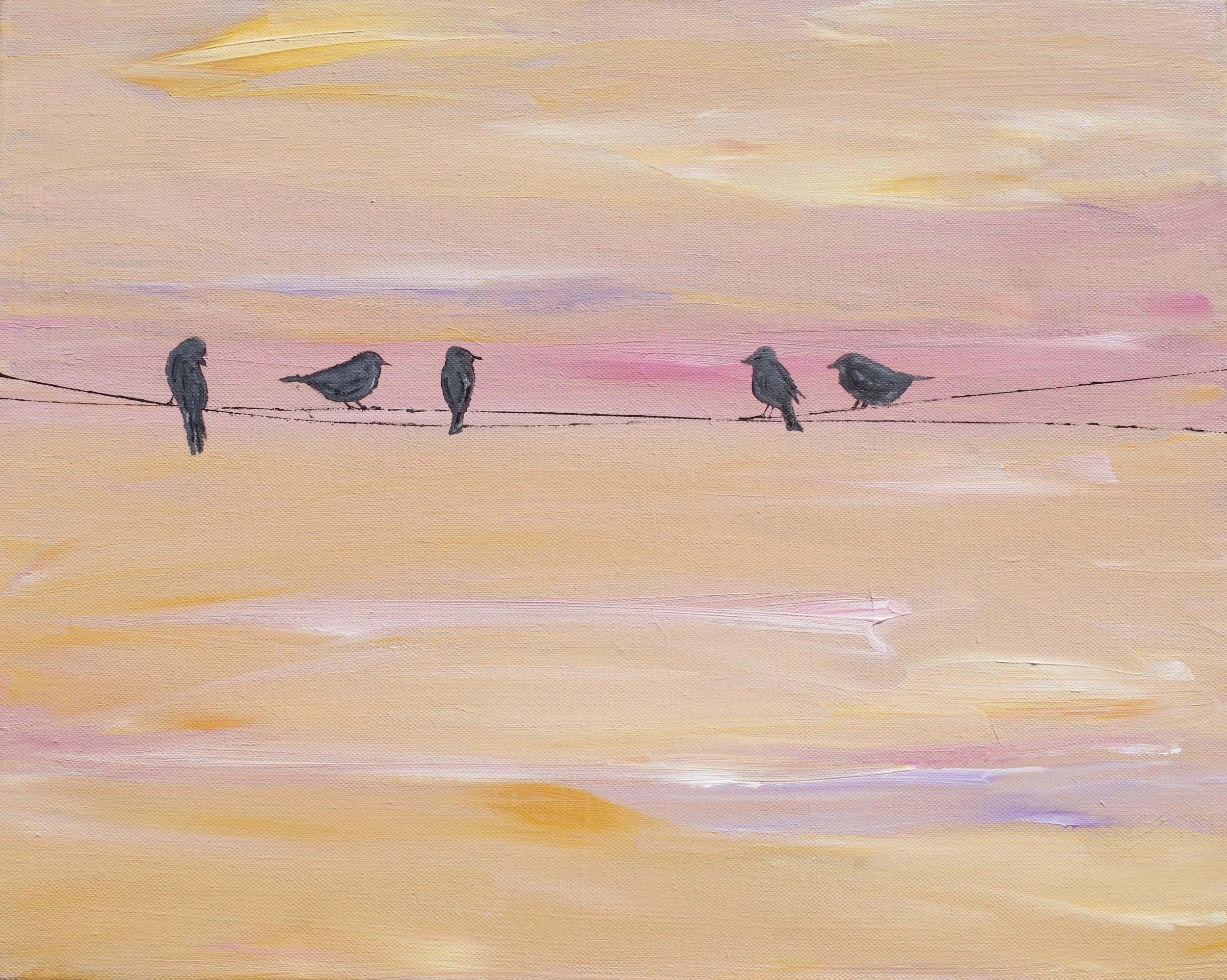Sunset Birds Original Art 45x45cm