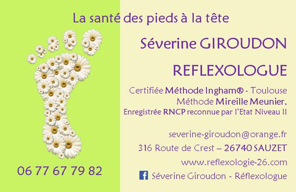 Carte de visite Séverine Giroudon - Réflexologue RNCP SAUZET MONTELIMAR DROME