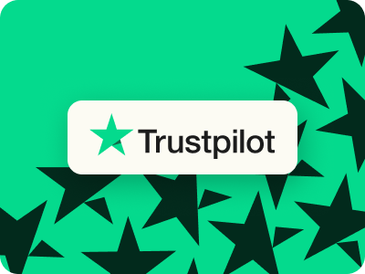 Trustpilot logo with green and black stars on a teal background