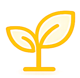 A simple illustration of a young plant with two green leaves and a yellow stem.