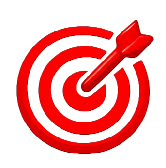 A red target with concentric circles and an arrow hitting the bullseye