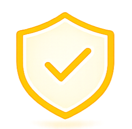 A shield icon with a yellow outline and a yellow check mark inside, symbolizing security or protection.