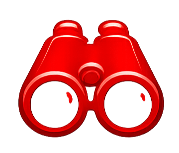 Red binoculars viewed from the front.