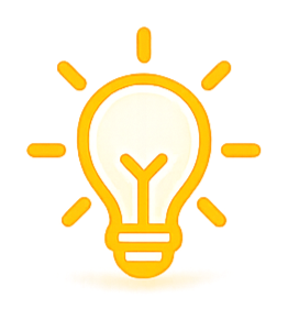 A lit light bulb icon with yellow and orange colors, symbolizing an idea or creativity.