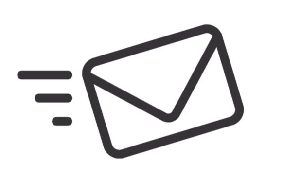 Icon of an envelope with motion lines indicating sending or delivery