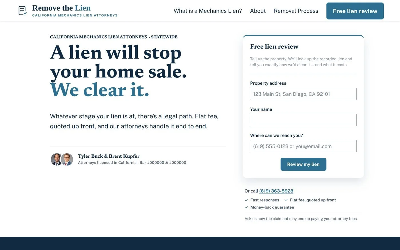 Remove the Lien, California mechanics lien attorneys, website by Delight Sites, desktop view