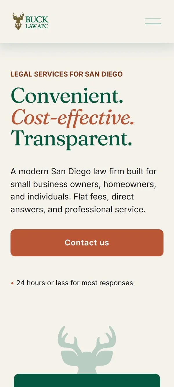 The Law Buck, a law firm website by Delight Sites, mobile view