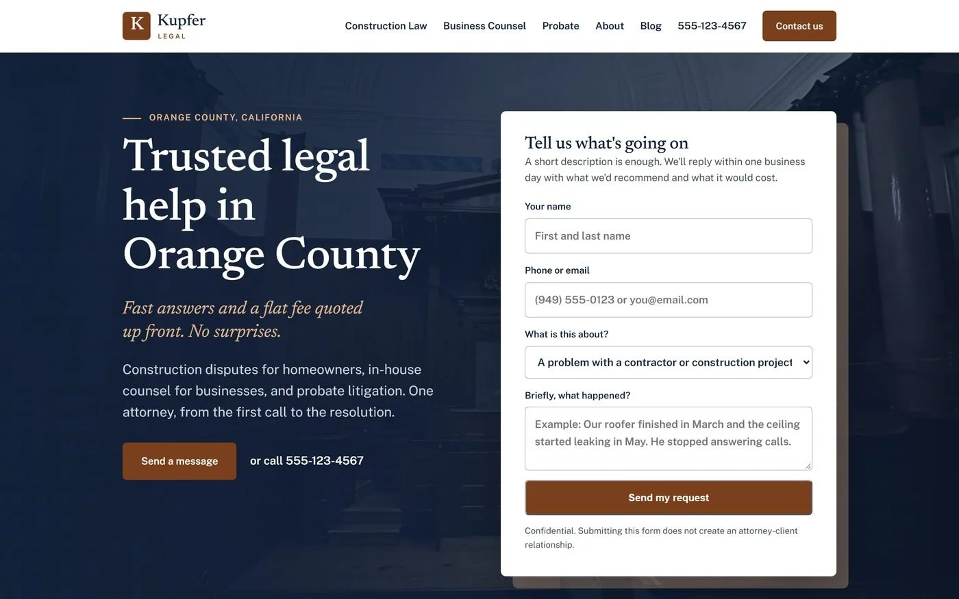 Kupfer Legal, law firm website by Delight Sites, desktop view