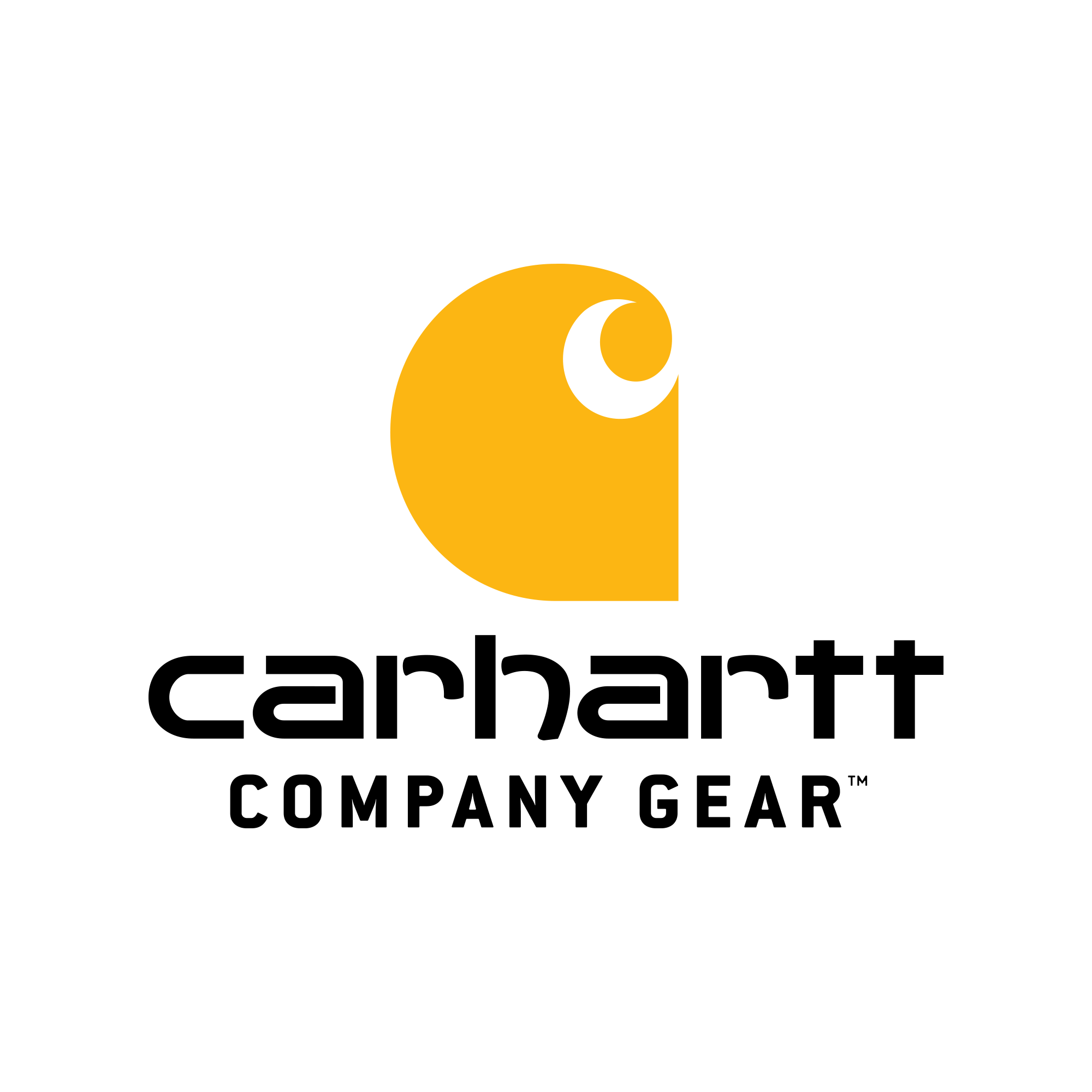 Official Carhartt Company Gear logo featuring the iconic golden-yellow "C" wave symbol above the black stylized lowercase text "carhartt" and the uppercase sub-brand text "COMPANY GEAR", isolated on a white background.