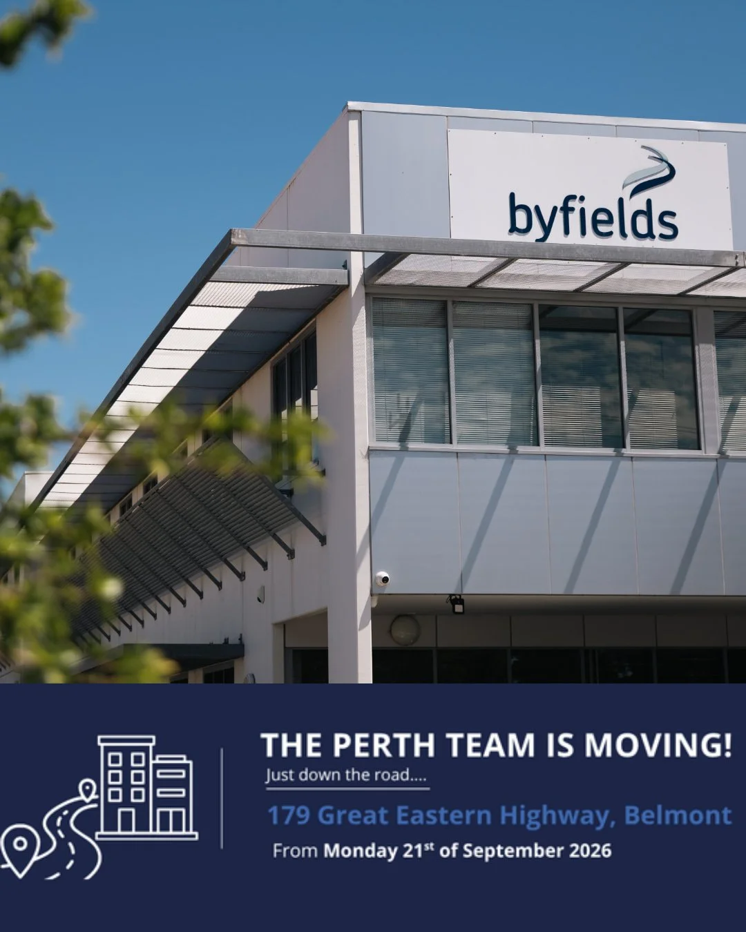 The Perth team is moving! 📍

From Monday 21 September, you&rsquo;ll find the Byfields Perth team just down the road at our new office:

179 Great Eastern Highway, Belmont

Same team, new location. We look forward to welcoming our clients and communi