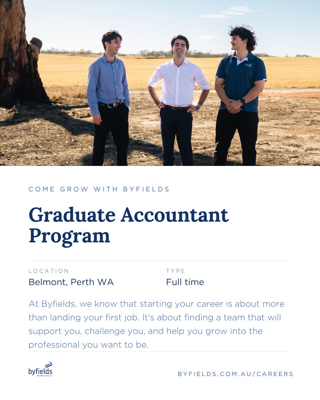 Ready to kick-start your accounting career with Byfields?

Our Graduate Accountant Program is about more than landing your first role. It&rsquo;s an opportunity to gain hands-on experience, learn from experienced mentors and build the skills and conf