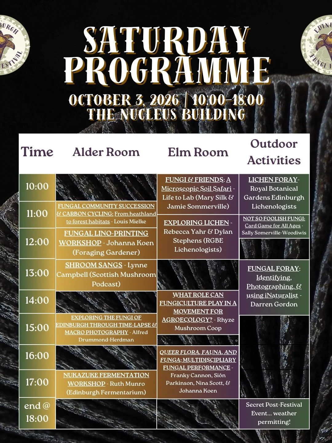 AT LONG LAST!! Our programme for the 2026 (Inaugural) Edinburgh Fungi Festival has dropped and we couldn&rsquo;t be more excited and proud 🐸🦦🍄&zwj;🟫✨

Gorge on this scrumptious line-up of brilliant mycologists, artists, foragers, creatives, and e
