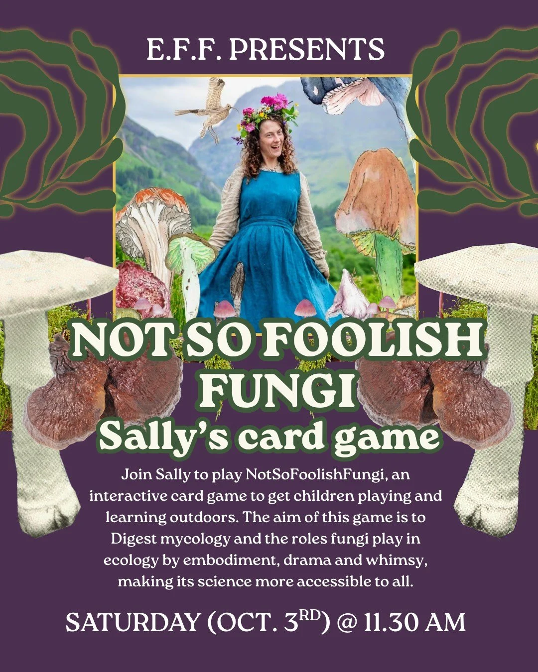 EFF presents our next outdoor activity! 🍄 'Not So Foolish Fungi' an all ages card game by the wonderful Sally Somerville-Woodiwis @notsofoolishfungi, come and play this immersive and educational game inspired by fungal ecology! Meet outside just in 