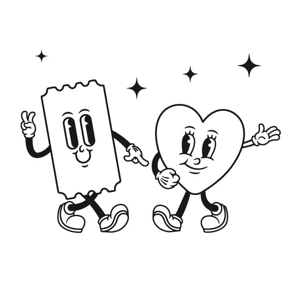 A cartoon image of a pasta packet and a heart-shaped character holding hands and smiling.