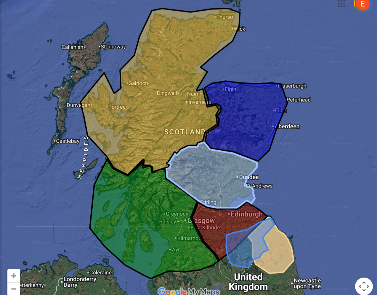 Scottish fungus foraging groups regional map