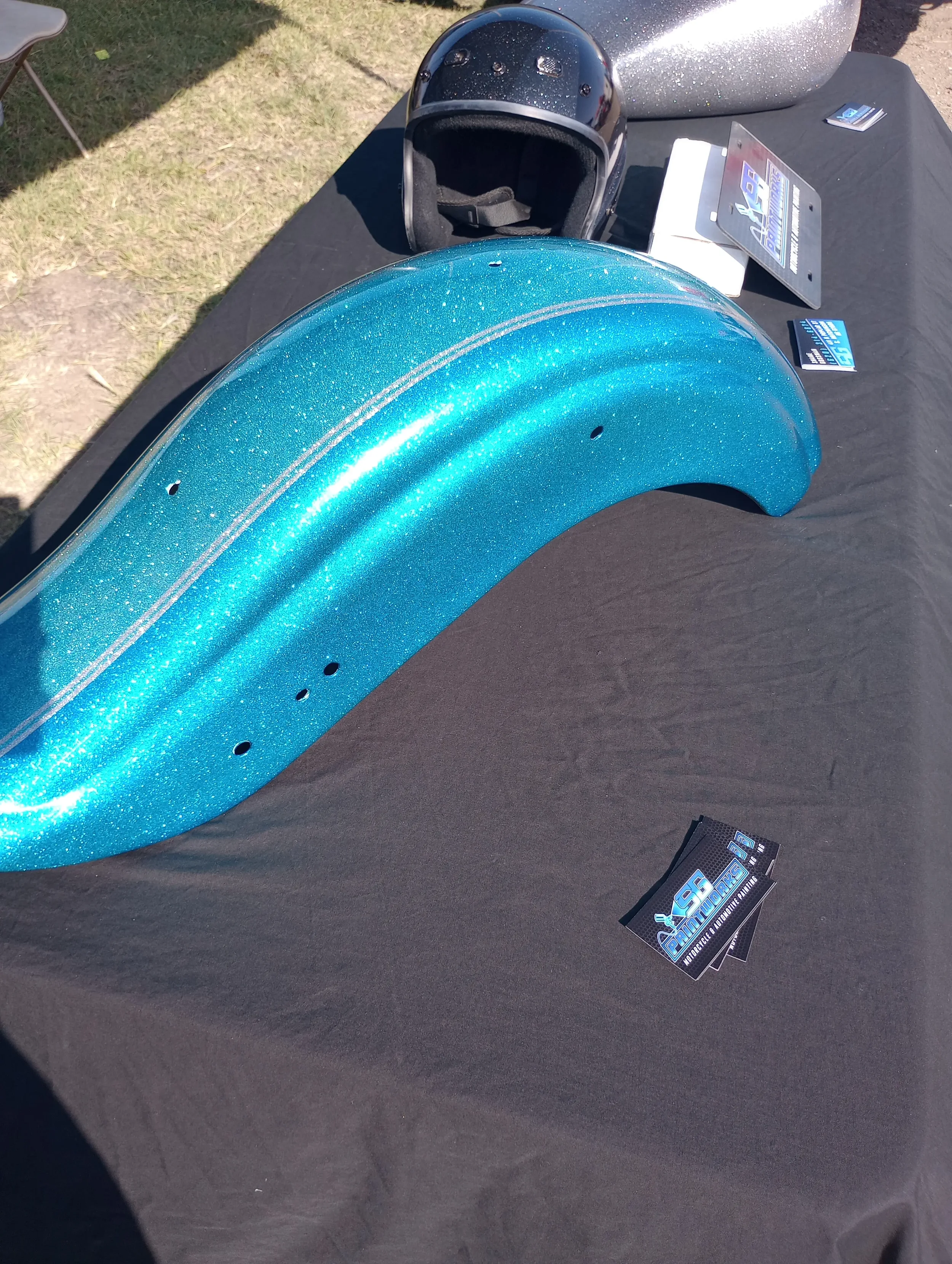 Harley Davidson fender in metal flake and blue candy (1).webp