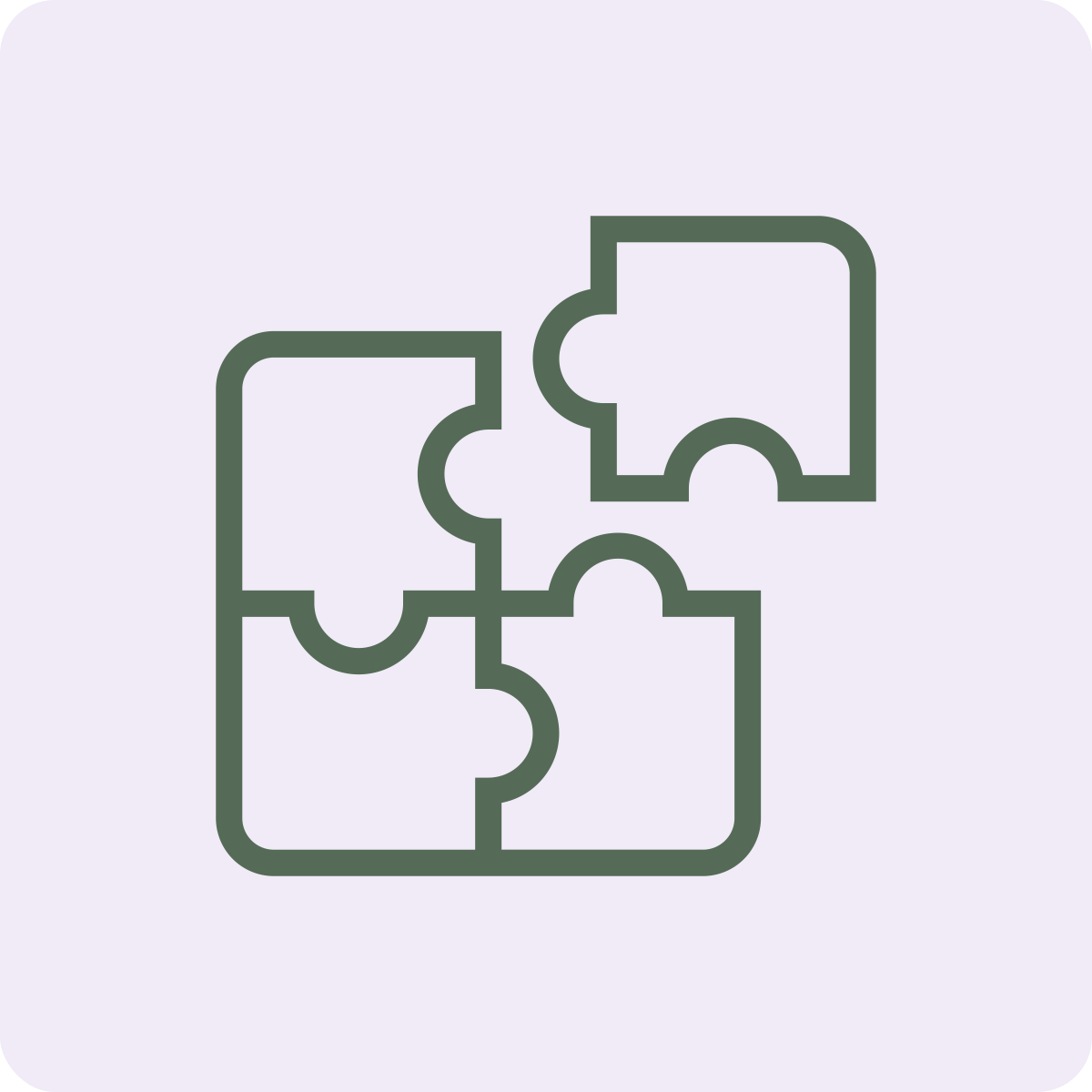 Outline of four interconnected jigsaw puzzle pieces on a light background.