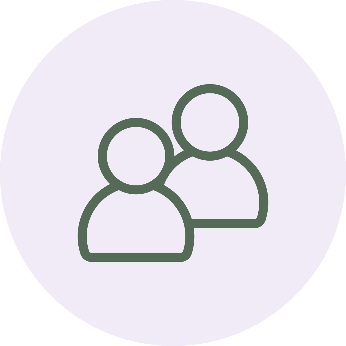 Icon of two overlapping person silhouettes, representing a group or team.