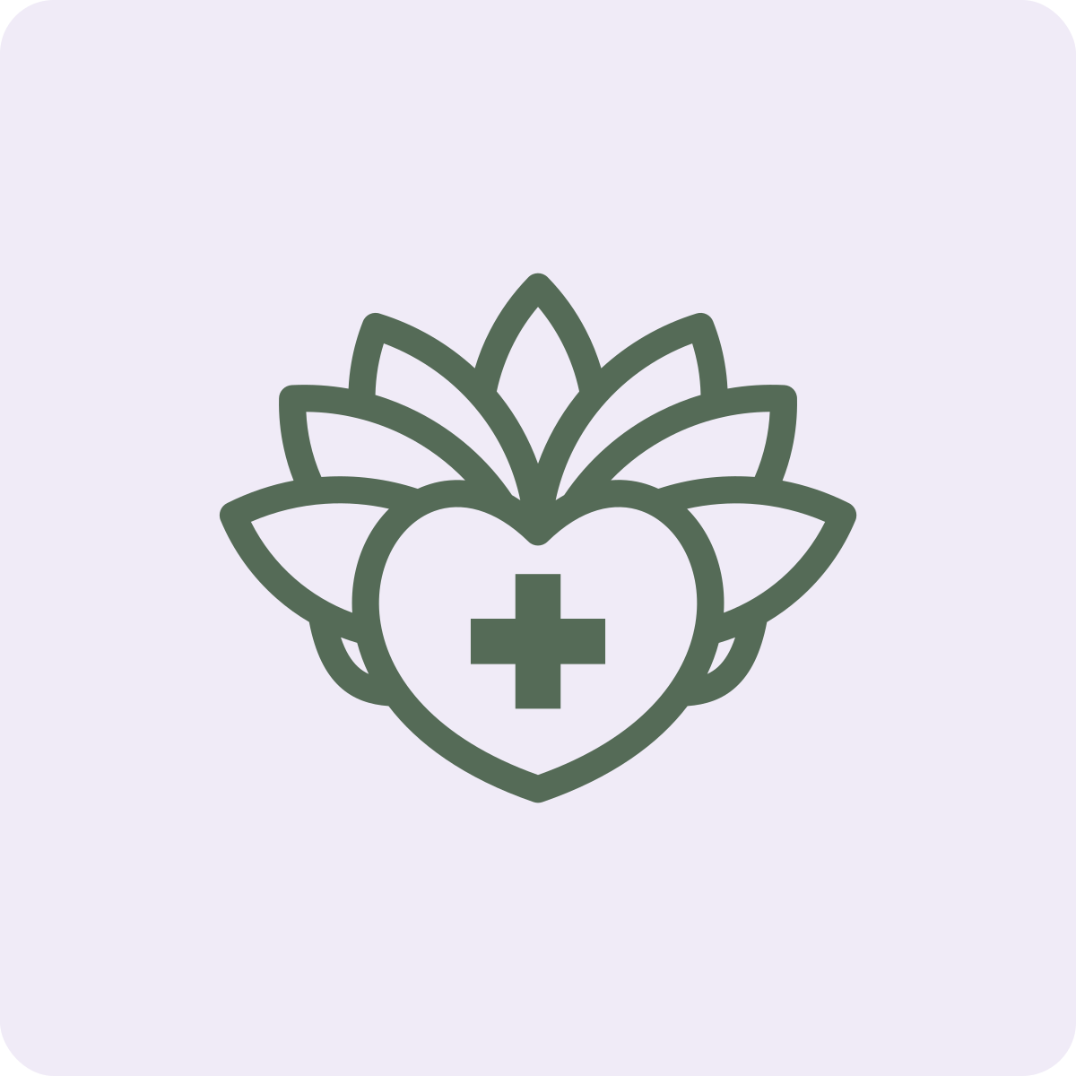 A stylized medical logo with a heart, a cross in the center, and a leaf-like design above it.