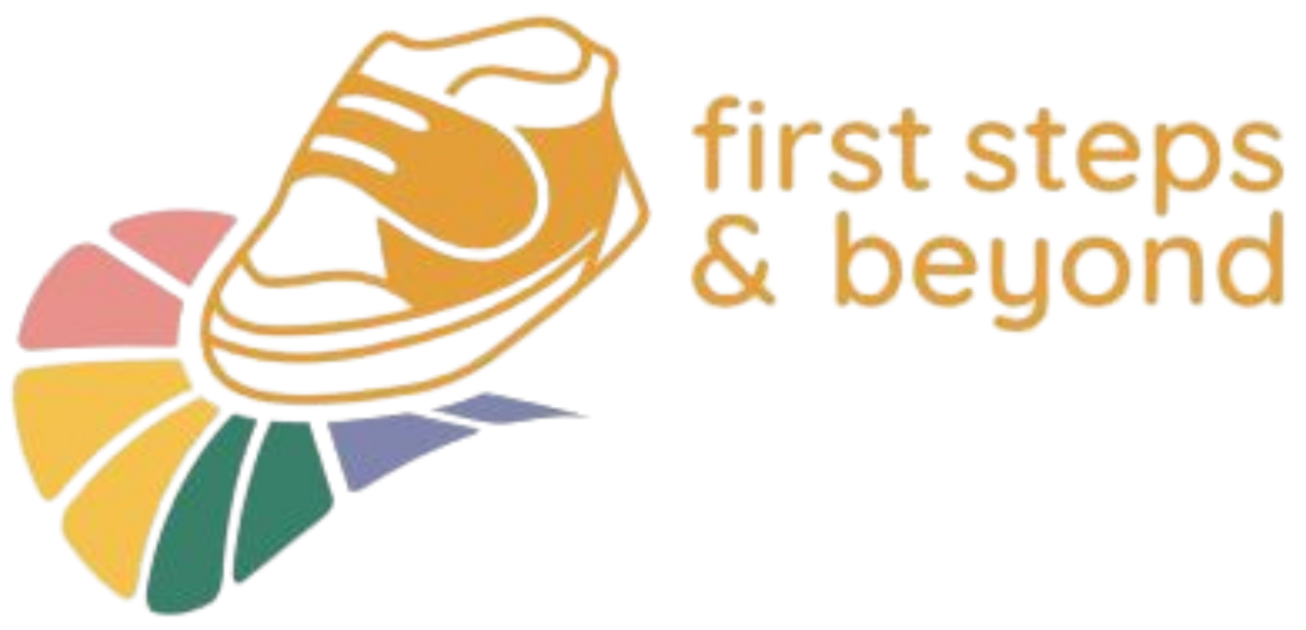 Logo with a stylized hat, a colorful circular pattern, and the text 'first steps & beyond'