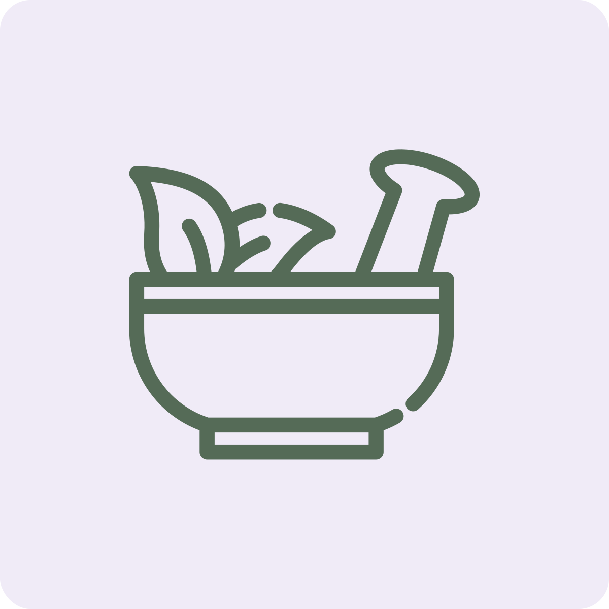 Outline drawing of a bowl with vegetables and a chef's knife inside.