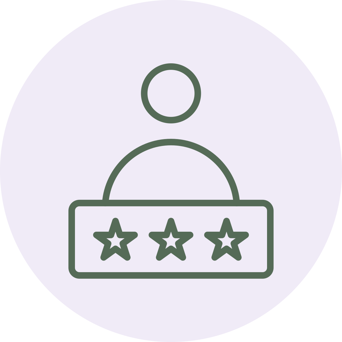 Minimalist icon of a person with a rectangular review box displaying three stars.