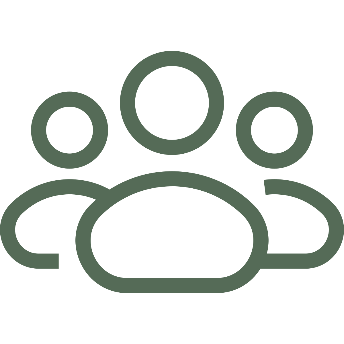 Icon of three people with a larger central figure and two smaller figures on each side, representing a group or community.