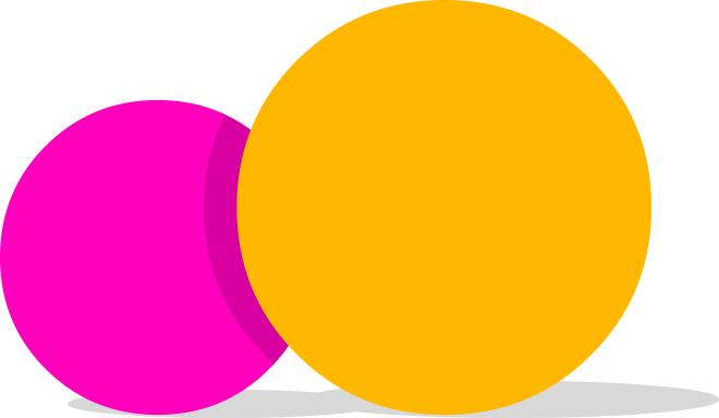 Two colorful balls, one pink and one orange, overlapping on a black background.